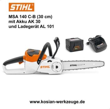 Stihl Akku Kettensäge MSA 140 C-B mit AK 30 und AL 101