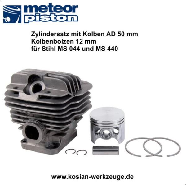 Meteor Zylindersatz mit Kolben für Stihl MS 440 und 044 Kolbenbolzen 12 mm