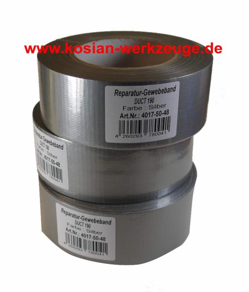 Reparatur Gewebeband 48mm x 50m, Silber, Premium Duct-Tape DUCT-190 Klebeband